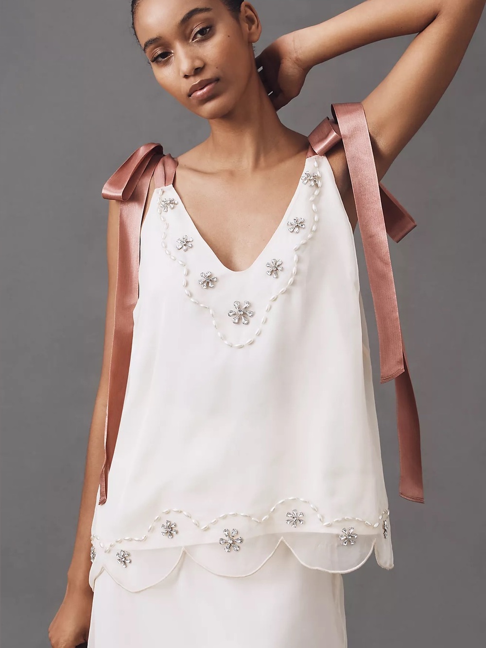 Anthropologie Tie-Strap Crystal Tank Top, size Small Petite NWT